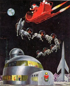 Merry Christmas, from space. Seriously, if you have an engine, do you really need reindeer in spacesuits? Also, space igloo?
