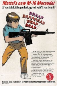 What the fuck? Why in God's mercy would you give your kid this? This is almost as bad as the real thing, not that it helped the soldiers in Vietnam. Oh, I see why they had these toys so boys can get excited about being drafted. It's disturbing, really.