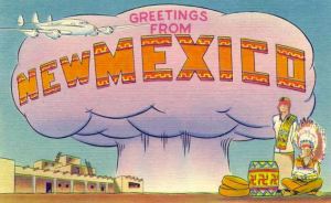 Of course, the presence of a mushroom cloud is because New Mexico was home to Los Alamos, the famous headquarters of the Manhattan Project as well as a nuclear testing site. Yet, I don't think I'd want to visit a state that has a giant mushroom cloud of total annihilation on it's postcard. Then there's the thing that New Mexico is also known for if you've ever watched Breaking Bad.