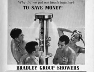 Sure group showers may save money and be prevalent among athletes. Yet, they also tend to be the butt of gay jokes, especially since the world of men's sports is rather homophobic. Still, these boys seem perfectly fine naked in each other's company. One is even singing while washing his hair. However, this is in here because it was made at a highly homophobic time yet much of it may be teeming with gay subtext to add further irony.
