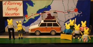 I may think Romney is a steaming turd of a human being but I love this diorama. I especially like the dog on the roof of the car.