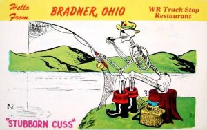 That guy is certainly a stubborn cuss all right. He's probably been fishing forever and hasn't caught anything. Of course, the bird's wondering why he's still there.