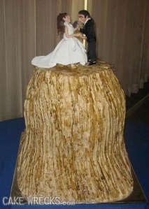 Either that, or Cousin It. Then again, it kind of resembles a stool you might want to buy at the Pottery Barn with a cake topper on it. Let's just say if weren't for the topper, I wouldn't know it was a wedding cake.