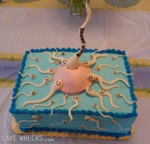 Well, let's say if any children are around, this cake would provide them a good opportunity of how babies are made. Seriously, what's with the egg and sperm thing?