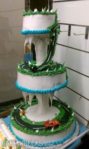Of course, this was designed by a boy who thought that wedding cakes have gotten a bit too girly for some reason. Also, this is why grooms shouldn't plan weddings (just kidding).