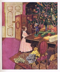 Girl receives nutcracker for Christmas.