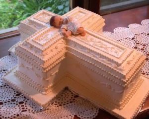 Wait a minute, is this for a baby shower or a baby funeral? Seriously, that cross kind of makes it disturbing. Of course, in Rick Bobby's opinion, this is a cake of Baby Jesus.