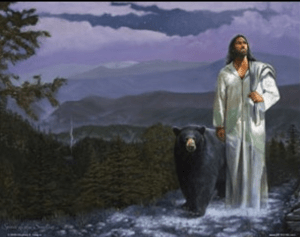 "As my Father in Heaven proclaimed, only you can prevent forest fires." And then the bear made out with Jesus's food sack.