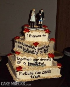 However, the cake topper with the bride wearing the pants bit is kind of a bit sexist if you ask me. Also, the writing seems to be melting.