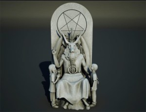 This is a Satanic monument for the Oklahoma State Capitol. Now I know that real Satanist are nothing like how they're depicted in Hollywood. Yet, I don't think presenting Lucifer with a goat head and seated like a mall Santa is helping their case.