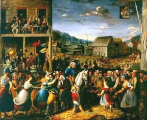 “Recruiting Peter Stuyvesant's Army for the Recapture of Fort Casimir,” is an 1838 paining by Albertus Del Orient Browere. Of course, many don't know that Delaware used to belong to the Dutch West India Company before the Brits seized it during the Second Anglo-Dutch War. Of course, Fort Casmir was later renamed New Castle and its still that way today.