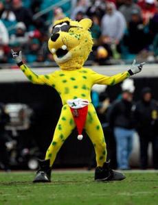 Now I see nothing wrong with having a big cat mascot for your sports team. Yet, a big cat mascot in a speedo and sunglasses, well, that's not right. Seriously, I don't find speedo as anything you'd want to wear in front of kids, even on jaguars.