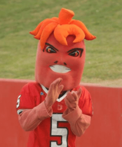 Now I understand that Lafayette, Louisiana is in Cajun country and I know a lot of Cajuns use Cayenne pepper for their cuisine. Sure it may have a face that may fend off a few competitors, too. But come on, he's a giant red pepper for God's sake. And who would be proud to have a giant pepper representing their school?