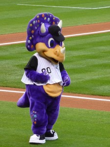 Now I have one good thing and one bad thing to say about this mascot. The good: despite being a cuddly perfect dinosaur, at least he ain't Barney. The Bad: he's still a cuddly purple dinosaur who belongs in Land Before Time, not Major League Baseball.