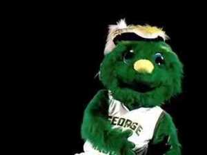 Of course, this cuddly green monstrosity seems to be more suitable for Sesame Street or thought being a mascot for George Mason was a great fall back career after the famed children's show rejected him.