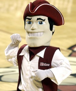 Though the Minutemen is a good nickname for UMass, Sam seems to smile like a corrupt colonial politician than as an embodiment of patriotism. More like, "vote for me or I'll steal this baby's lollipop" than anything.
