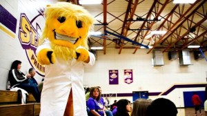 For one, why does a pharmacy college have its own mascot? Second, this school's mascot seems to be of a guy who's been spending way to much time in the laboratory. I mean whatever is turning his skin yellow can't be good for him.