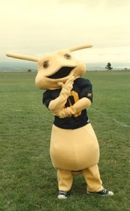 Now the banana slug was adopted by this college as a commentary on the overemphasis on athletics. And it certainly mimics the school's main pillars of non-aggressiveness, contemplation, flexibility, and stepping outside the status quo. Unfortunately, such qualities a good mascot doesn't make and Sammy seems more like your friendly neighborhood space alien than anything.