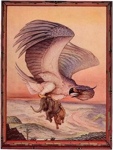 On the subject of mythical birds, the Roc is a giant bird from Middle Eastern legend that could carry elephants by its claws. Still, whatever you do, don't take any of its giant eggs. Seriously, don't.