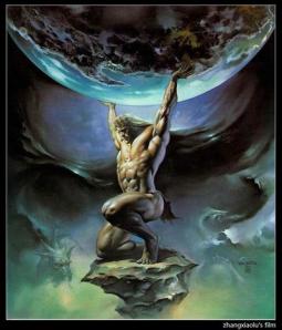 Contrary to popular imagery, Atlas' job wasn't to hold up the Earth, it was the Heavens. Still, let's just say people today don't get how the Ancient Greeks saw in cosmology. Nevertheless, he's best associated with geography.