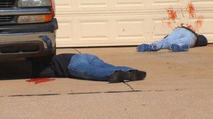 It's said that the neighbors actually called 911 for this all too realistic decor of people getting run over. Don't do this.