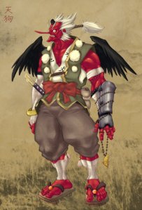 Despite originating in China, the Tengu has more lasting appeal in Japan as well as appears in a lot of its legends. Also, tends to be depicted as red with a big nose.