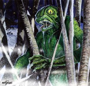 No, this isn't Lizardman from The Amazing Spiderman movies or the Creature from the Black Lagoon. This is the Lizardman of Scape Ore Swamp in South Carolina from American Urban Legend. Of course, if you want to go anywhere near it, make sure you have good car insurance. You'll need it.