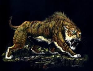 No, this isn't Diego from Ice Age or a Saber Tooth Tiger. It's actually an Ennedi Tiger from the Ennedi Plateau in Central Africa. Sure it can rip you to shreds but it's a cryptid, you might want to take its picture if you saw it.
