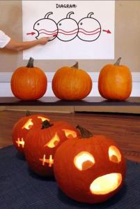 For those who've seen the terrible Human Centipede movies, I'm sure you'd probably not want your kids to visit a house with a pumpkin carving designed to imitate this. Seriously, it's disturbing.