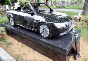 Seriously, either the car is real or it's made from granite. If it's real, then why is it on this person's grave when it should be passed on to his or her relatives? Either way, this memorial certainly didn't come cheap.