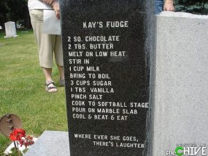 Thankfully, Kay's fudge recipe is on her tombstone. So anyone with an smart phone can simply take a picture of it and get the recipe there.