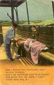 Wonder what their history is and why is she on the guy's lap if she's not his wife? Then again, the guy may be lying about not knowing her.