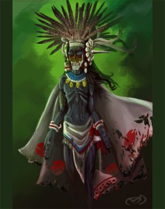 Mictlantecuhtli is the god of the dead and Lord of Mictlan (the deepest place in the Aztec underworld which takes 4 years to get to). Though not necessarily evil, he's not particularly nice and actually tried to stop Quetzalcoatl from creating humanity. Also is as creepy as hell.