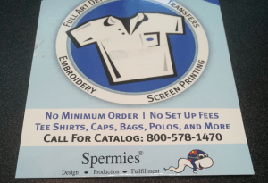 Now seriously, what's with naming a T-shirt design business Spermies? Even worse, why is their mascot an actual sperm?