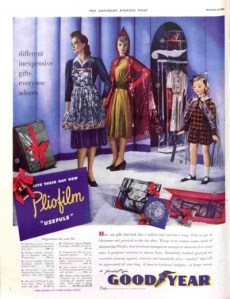 Yeah, I'm sure that plastic ponchos make a great Christmas gift even if they do look ridiculous. Still, I don't think the housewife seems very happy in this illustration. Yet, I'm sure those materials aren't very good for the environment.