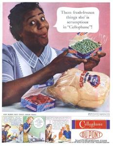 You can figure the woman in this ad isn't going to eat the food she's wrapping up because her wardrobe screams, 