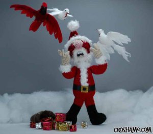 Man, I'm sure as hell those doves aren't getting anything for Christmas this year. And I'm sure Santa really needs to see the ophthalmologist.