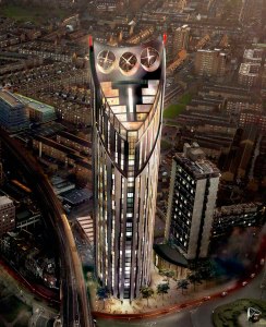 This is the Strata SE 1 in London, UK. It's a residential building and eco-construction but it would've been perfect for Gillette corporate headquarters for a very obvious reason.