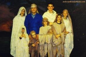 Well, maybe not quite a family nativity scene but I'm sure they didn't have safari hats or bright blue robes in Palestine during the Roman Empire.