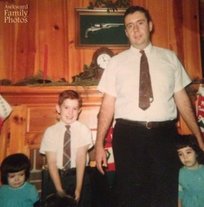 Now perhaps putting Dad near the gun display wasn't a good idea. Seriously, seems like some invisible person is about to shoot him in the head.