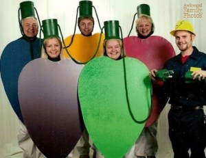 Can anyone please explain to me how they thought dressing up as Christmas light bulbs was a good idea? Because they seem to be some kind of rendition of Fruit of the Loom characters.