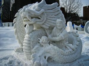 I'm sure this sculpture is a rendition of a Chinese folktale and not a Chinese retelling of J. R. R. Tolkein's The Hobbit. After all, Asian dragons are seen as wise and powerful sages that help the heroes, which is very different from the Western tradition.
