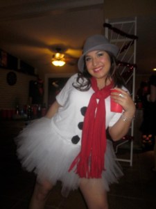 Of course, the kids are going to say, "What do you mean she's Frosty? She doesn't look like Frosty the Snowman to me!" Still, I wonder if the kids understand the concept of either "sexy costumes" or "making do with what they got."