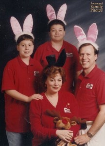 Actually, maybe this family should've stuck with reindeer antlers. Bunny ears either reminds me too much of Easter or Playboy.
