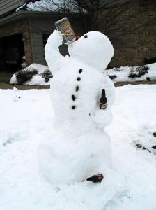 Seems like this snowman has a bit of drinking problem. Perhaps he should consider going on a 12 step or AA. Then again, he may not have the time.