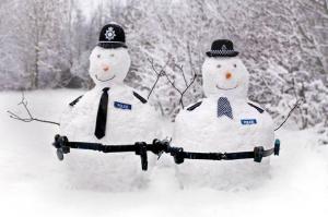 Of course, you know these snowmen are from Britain because of the Bobby police hats. Still, you don't want to go near their nightsticks.