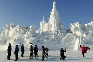 Ironically, while there's a lot of snow in Russia, this cathedral replica is at a snow sculpture contest in China. Yet, it's said that Ivan the Terrible thought Saint Basil's was so beautiful that he had the architect's eyes gouged out so he wouldn't build another one like it.