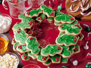 And I see that these cookies are holly leaves covered with green frosting. Man, I have a lot of wreaths on this post.