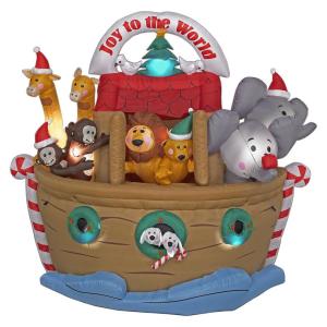 As a practicing Catholic, I need to say that this inflatable decoration makes no theological sense whatsoever. I mean most Christians usually celebrate Christmas to honor the birth of Christ. Well, Noah's Ark is recorded in Genesis so there's no reason why it shouldn't have any Christmas decorations on it.