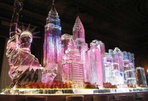 Now I think this ice sculpture was made for some sort of event or something. Still, all of it seems to be lit in pink for some reason.